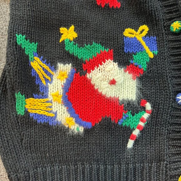 Vintage Thyme 80s 90s Knit Ugly Sweater Cardigan Women S Teachers Santa Ho Ho Ho - Picture 3 of 8